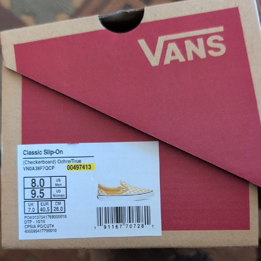 Classic Vans Yellow Checkerboard Slip On. Size 9.5 Women's, Size 8 Men's - Picture 5 of 5
